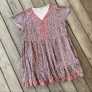 Savanna Jane Mocha Embroidered Dress Cheetah Anthropologie 2X